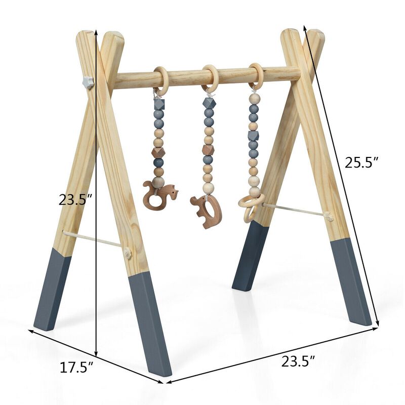 Portable 3 Wooden Newborn Baby Exercise Activity Gym Teething Toys Hanging Bar