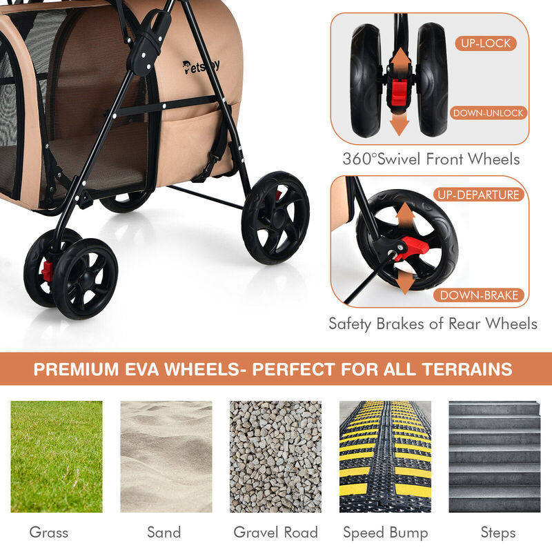 Costway 4-in-1 Double Pet Stroller w/ Detachable Carrier Travel Carriage for Cats Blue