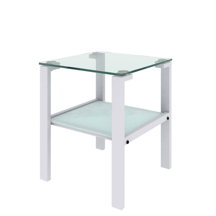 2-layer glass tea table, small round bedroom/living room corner side table, white
