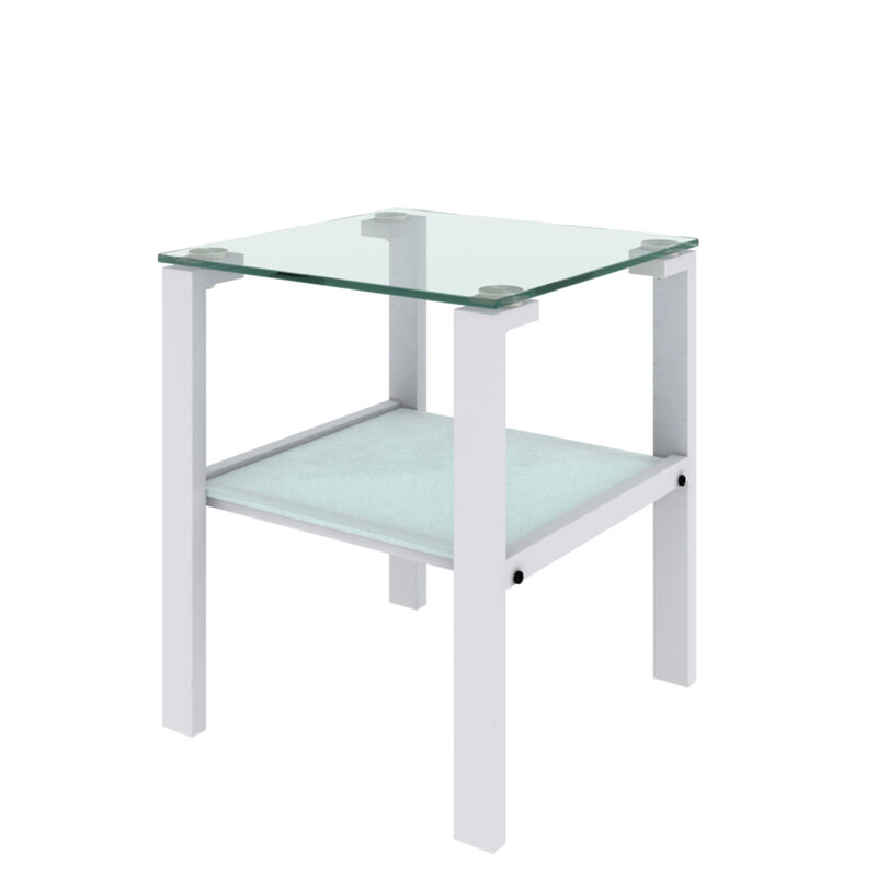 2-layer glass tea table, small round bedroom/living room corner side table, white