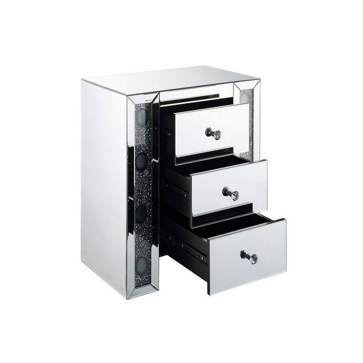Wood & Mirror Nightstand with Agate Inserts, Silver-Benzara
