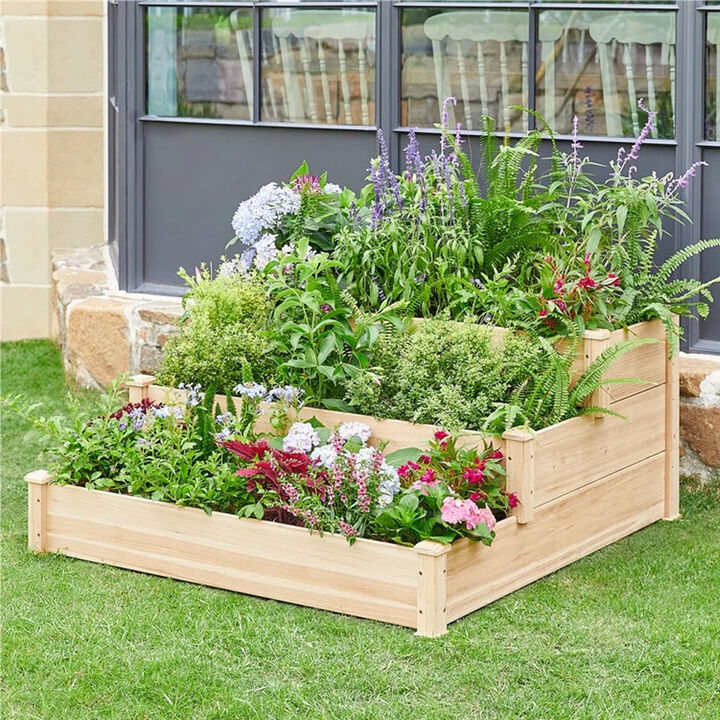 QuikFurn Solid Wood 4 Ft x 4 Ft Raised Garden Bed Planter 3-Tier