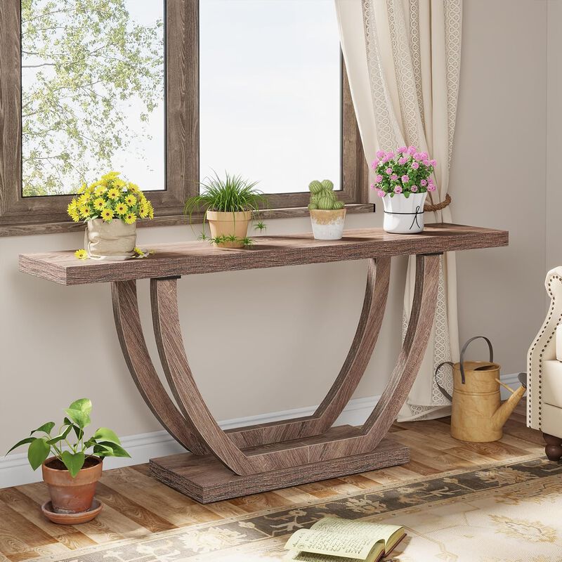 Farmhouse Console Entryway Table: 63 Inches Console Table with Wooden Legs, Narrow Long Foyer Sofa Table Behind Couch for Hallway, Entrance, Living Room, All Wood, Deck Boxes