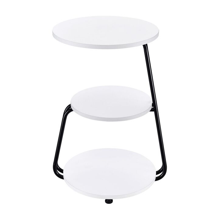 26 Inch Side End Table, 3 Tier Design, Black Metal Frame, White Finish - Benzara
