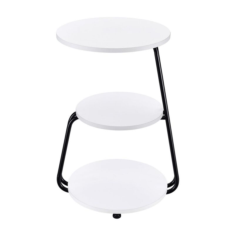 26 Inch Side End Table, 3 Tier Design, Black Metal Frame, White Finish - Benzara