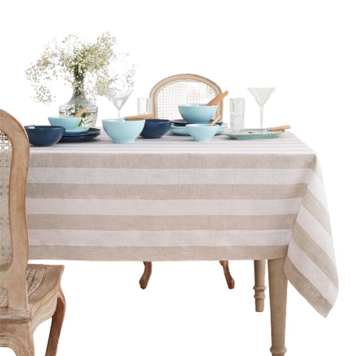Solino Home 100% Pure Linen Tablecloth | Cabana Stripe for Thanksgiving, Christmas