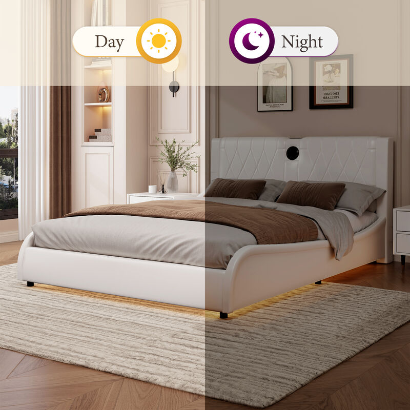 Merax Luxurious Faux Leather Platform Bed with Bluetooth Speakers