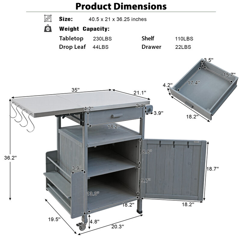 Merax Outdoor Grill Cart Kitchen Island with Stainless Steel Top