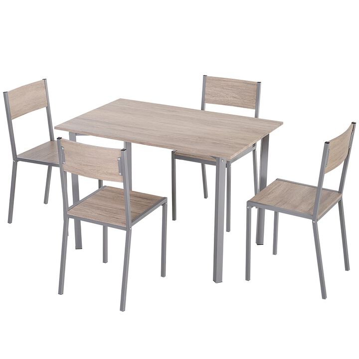 Modern Natural/Grey Dining: 5-Piece Kitchen Table & Chairs Set