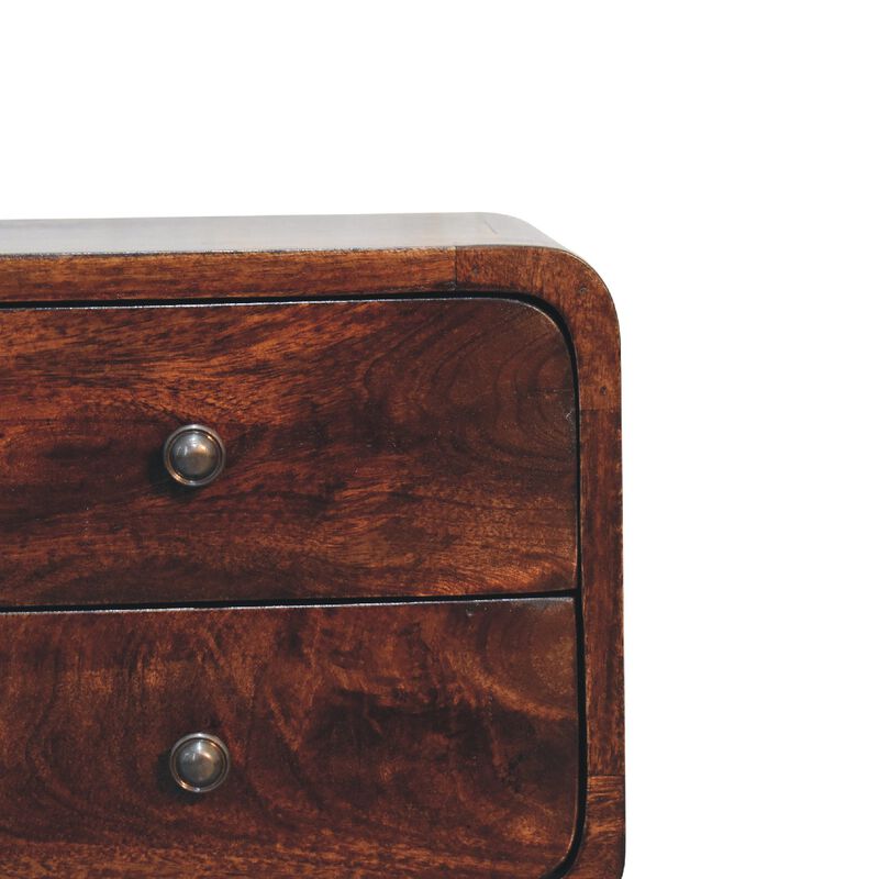 Mini Light Walnut  Solid Wood 2 Drawers Curved NightStand