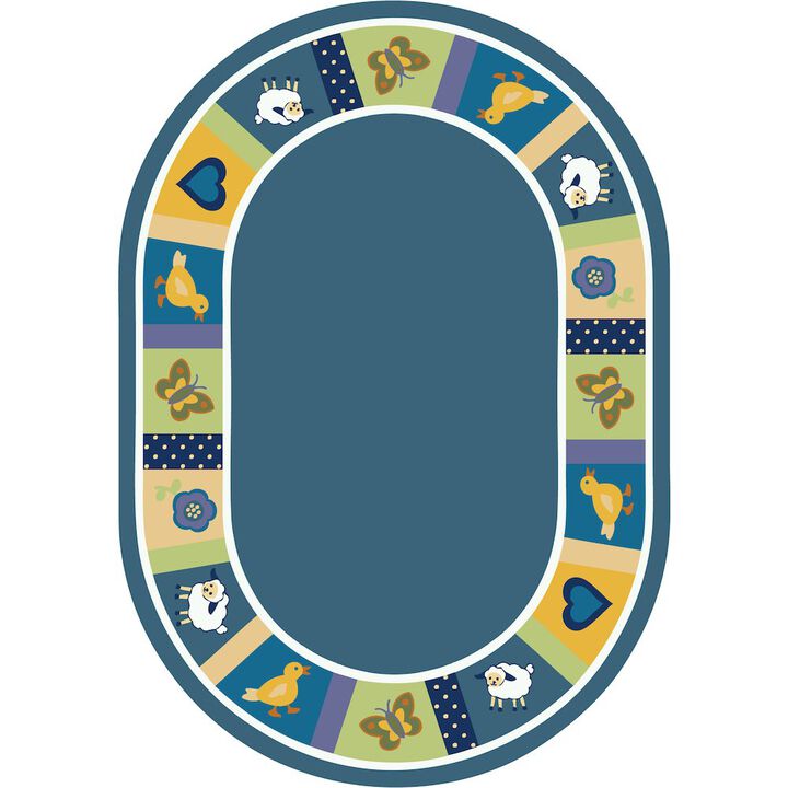Joy Carpets Kid Essentials Baby Blues 10'9 x 13'2 Oval Area Rug in Color Bold