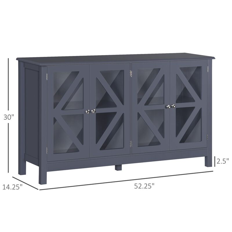 Grey Dining Cabinet: Kitchen Sideboard with Glass Door & Shelf