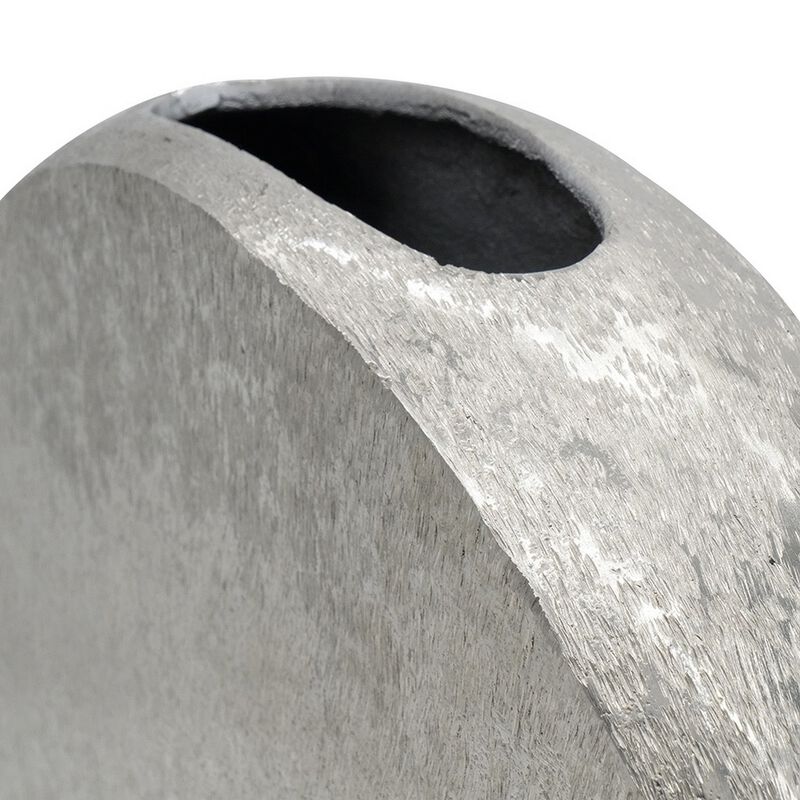 15 Inch Modern Decorative Vase, Round, Silver Finished Aluminum Frame-Benzara