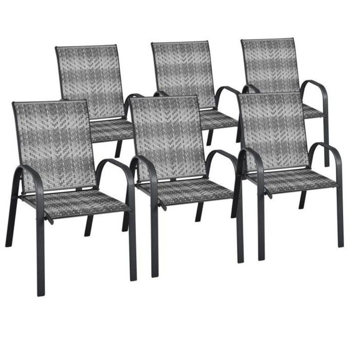 Hivvago Set of 6 Outdoor PE Wicker Stackable Chairs with Sturdy Steel Frame