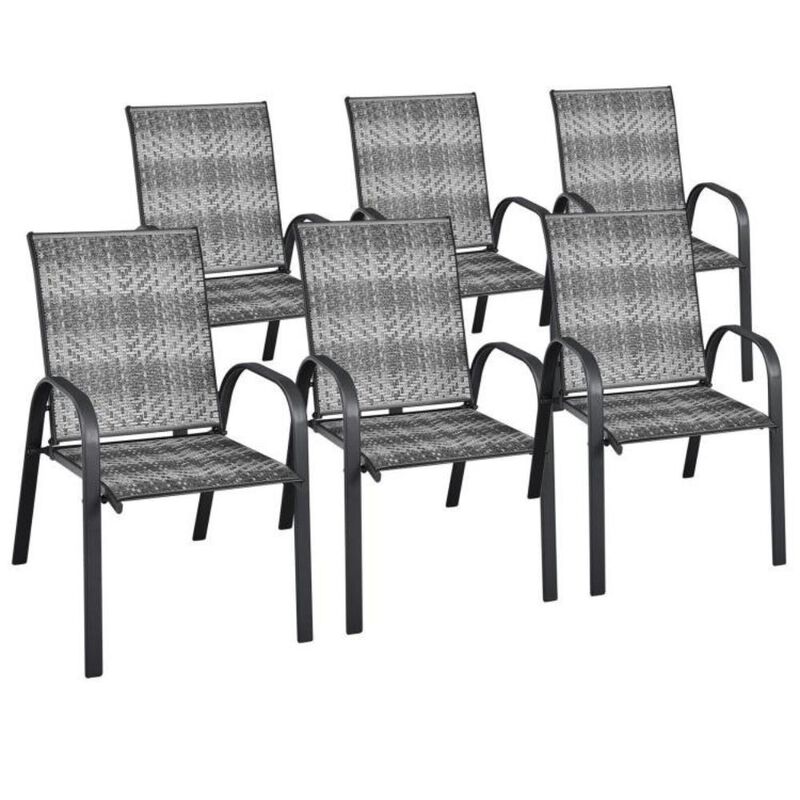 Hivvago Set of 6 Outdoor PE Wicker Stackable Chairs with Sturdy Steel Frame