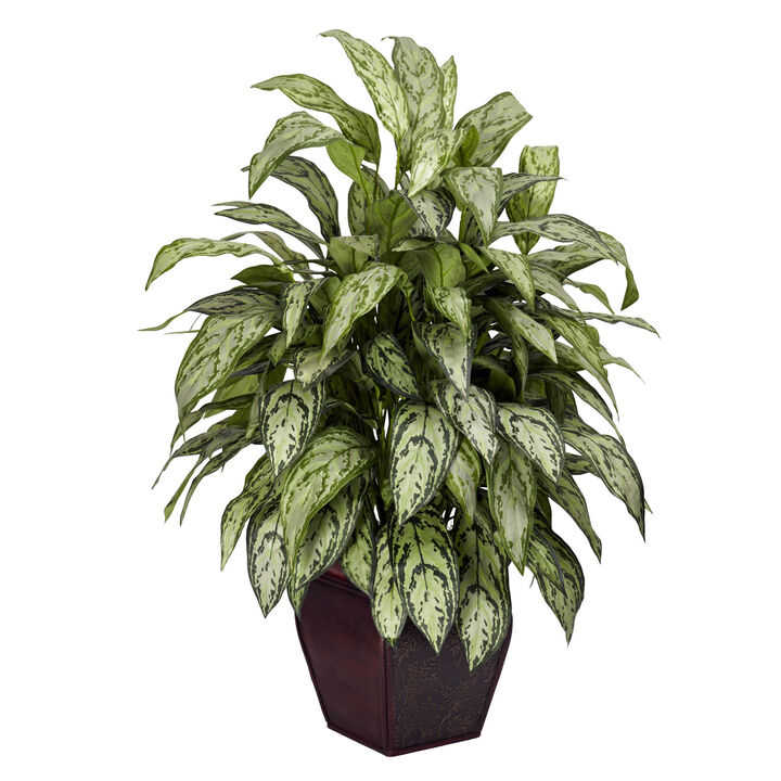 Hivvago Silver Queen w/Decorative Planter Silk Plant