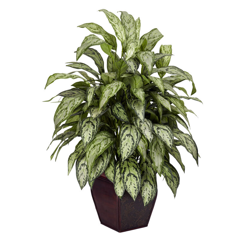 Hivvago Silver Queen w/Decorative Planter Silk Plant
