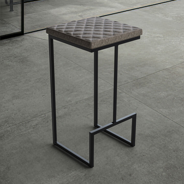 LeisureMod Bar Stool Upholstered in Leather with Diamond-Shaped Stitch Design and Powder-Coated Metal Sled Base for Modern Home, Kitchen, Bars Quincy Collection