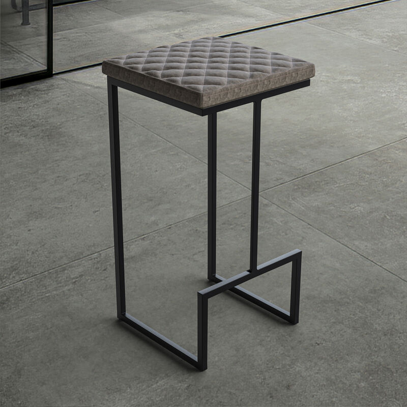 LeisureMod Bar Stool Upholstered in Leather with Diamond-Shaped Stitch Design and Powder-Coated Metal Sled Base for Modern Home, Kitchen, Bars Quincy Collection
