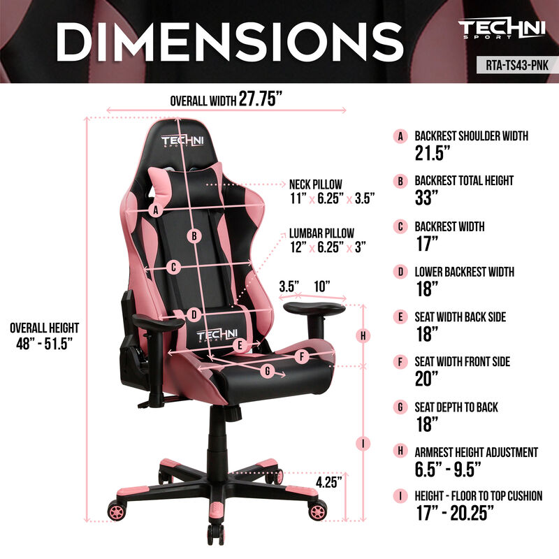 Streamdale Ergonomic High Back Racer Style Pc Gaming Chair, Pink