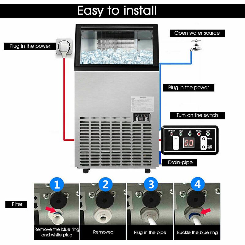 Portable Built-In Stainless Steel Commercial Ice Maker for Home or Office Use
