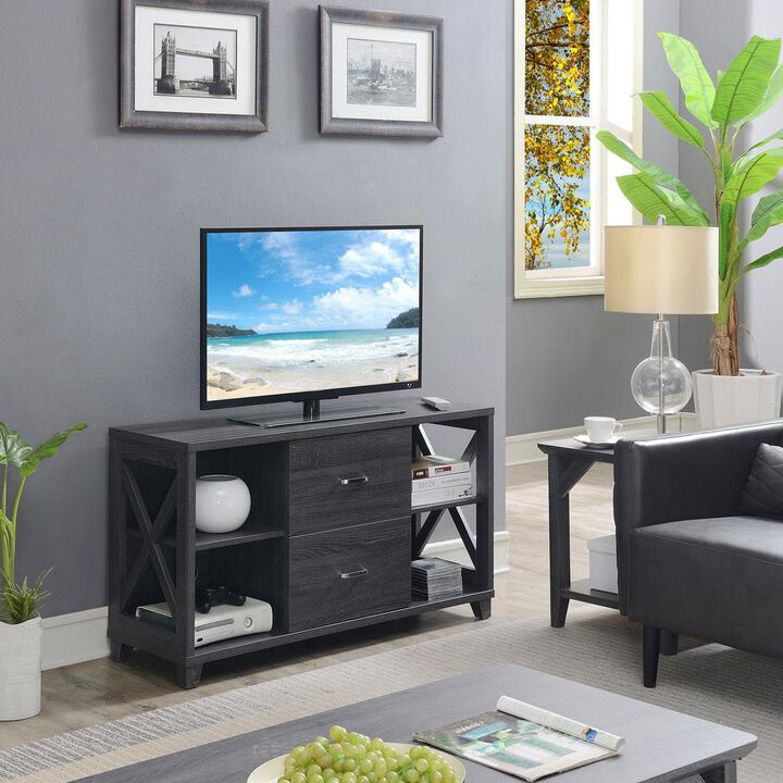 Convenience Concepts Oxford Deluxe 2 Drawer TV Stand with Shelves for TVs up to 55 Inches, Gray