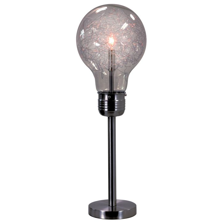 Febe 26 Inch Table Lamp, Large Bulb Shade, Glass, Metal, Black Nickel-Benzara