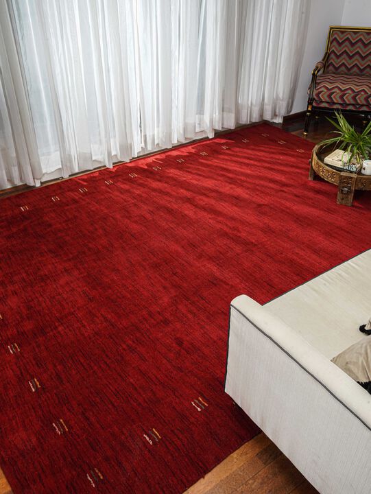 RUGSOTIC CARPETS HAND KNOTTED LOOM WOOL ECO-FRIENDLY AREA RUGS  - 9'x12', Rectangle, Red Color, Contemporary Modern Design, High Pile Thick Handmade Anti Skid Rugs for Living Room (L00104)