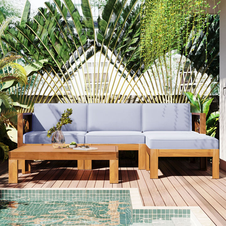 Merax Outdoor Backyard Patio Wood Sectional Sofa Seating Set