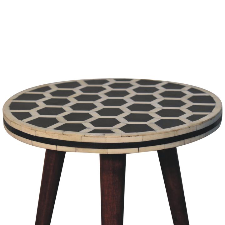 Artisan Furniture Solid Wood Bone Inlay Tripod Stool With Honey Caramel Finish