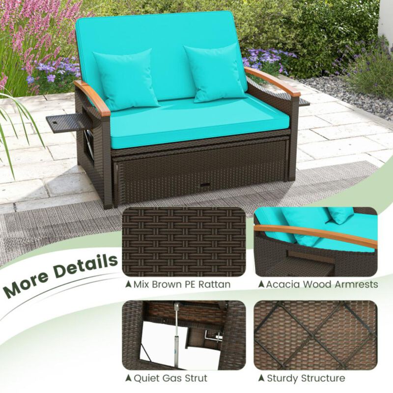 Hivvago Outdoor Wicker Daybed with Folding Panels and Storage Ottoman