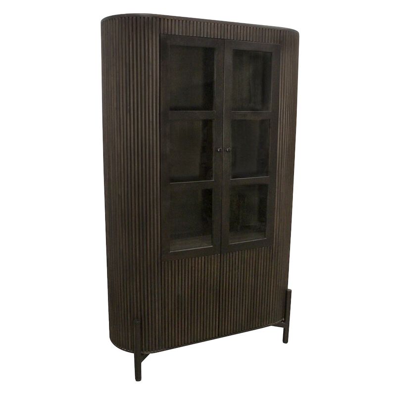 Alex Hamilton Odin 2-Glass Door Cabinet in Charred Ember Finish on Mango Wood