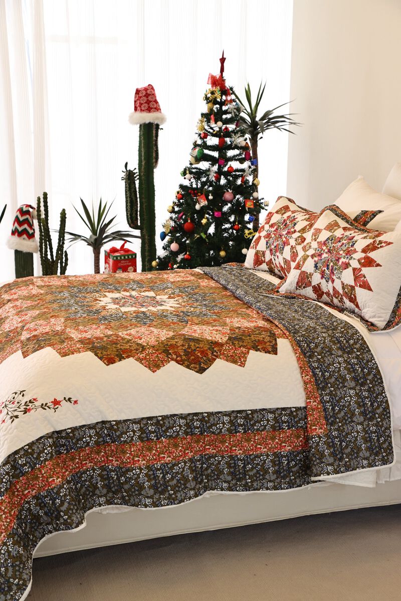 Marcielo 3 Pcs Printed Floral Lightweight Quilt Bedspread Set Queen