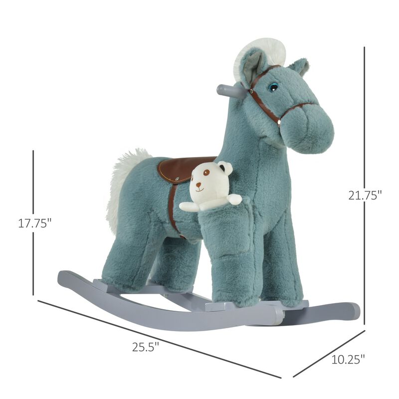 Blue Toddler Rocker: Plush Horse with Bear Toy and Sounds