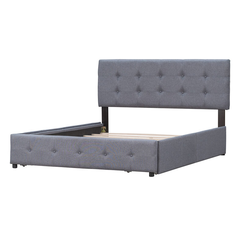 Streamdale Linen Platform Bed with Headboard & 4 Drawers