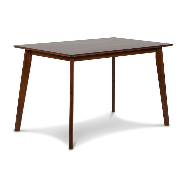 Bev 47 Inch Modern Dining Table, Sleek Rubberwood Frame, Dark Walnut Brown-Benzara