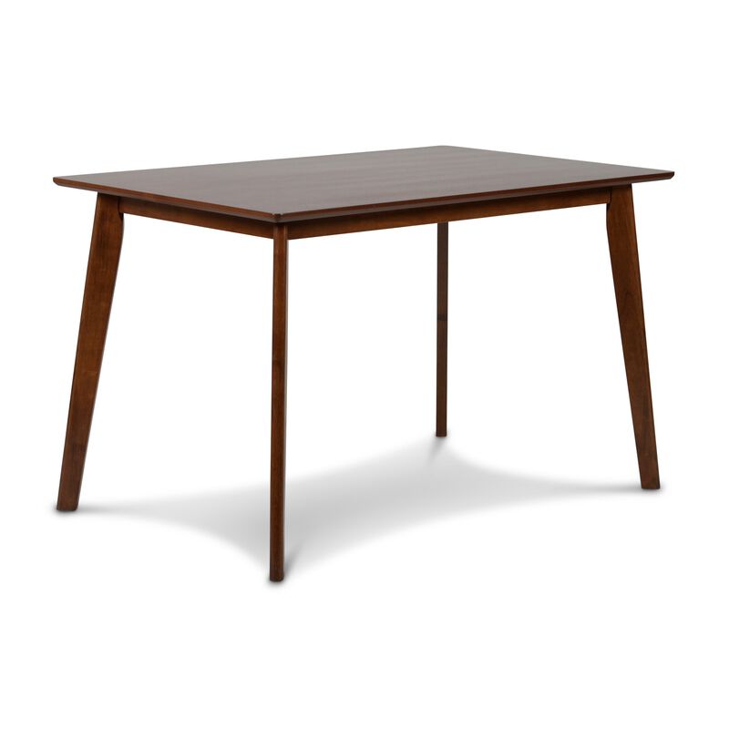 Bev 47 Inch Modern Dining Table, Sleek Rubberwood Frame, Dark Walnut Brown-Benzara