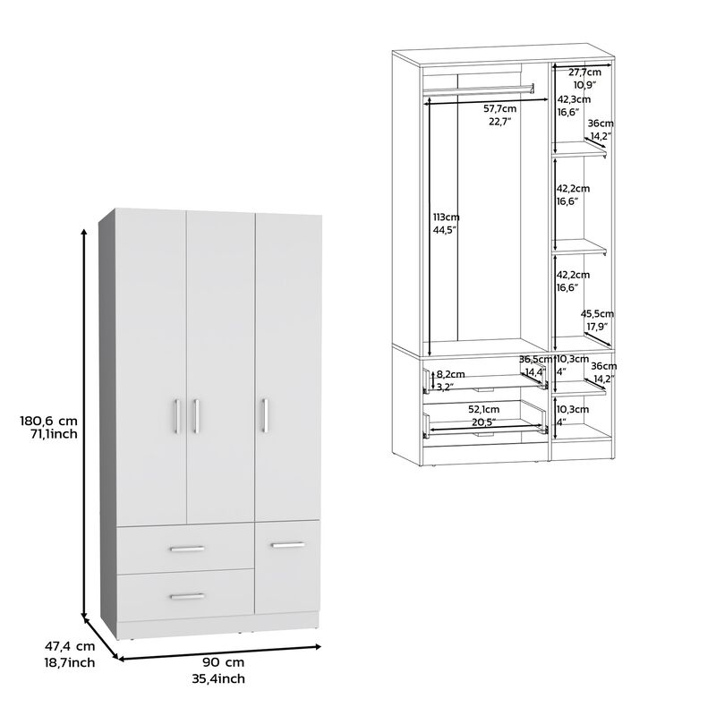 Sebree Armoire Wardrove 71", 4 Doors, Hanging Rod, 3 Cabinets, 6 Shelves, Black , Bedroom