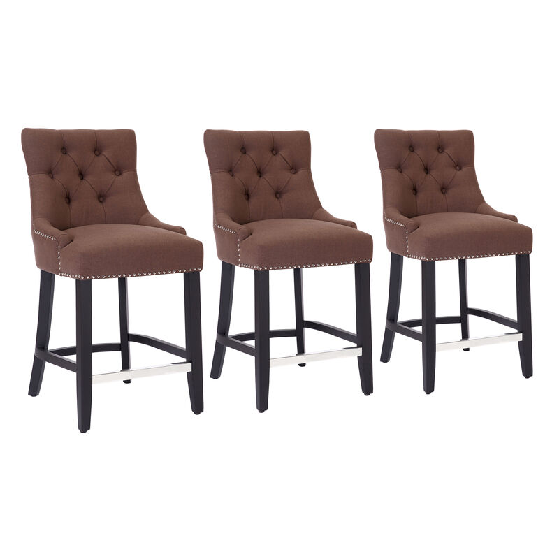 WestinTrends 24" Linen Fabric Tufted Upholstered Counter Stool (Set of 3)