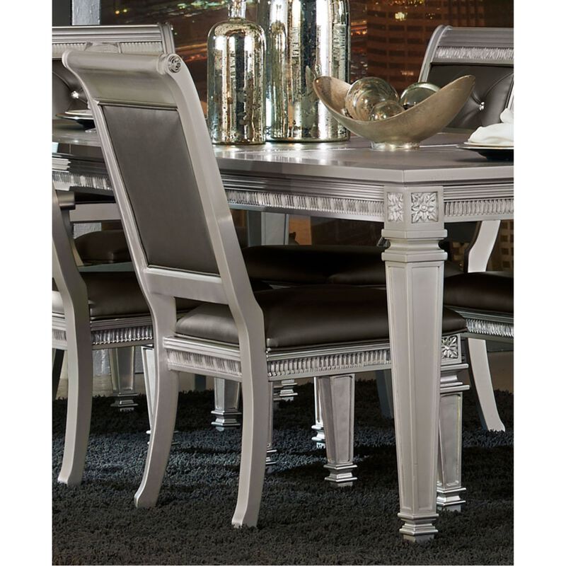 Faux Leather Upholstered Side Chair, Gray And Silver, Set of 2