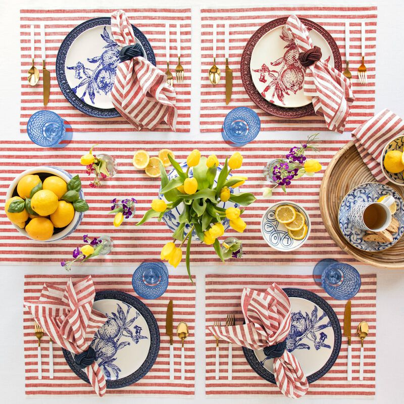 Solino Home 100% Pure Linen 14 x 19 Inch Placemats Set of 6 | Amalfi Stripe