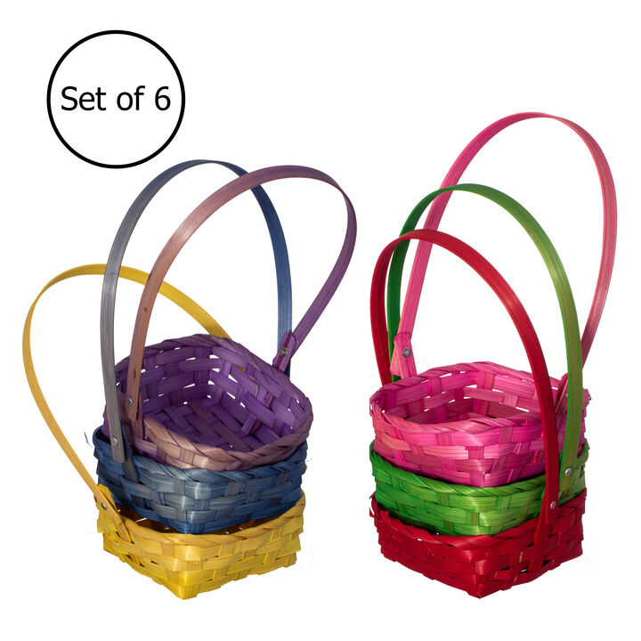 Wickerwise Set of 6 Decorative Baskets in Assorted Colors - Perfect for Easter Egg Hunts, Trick or Treat, Wedding Flower Girl Baskets, Halloween Parties, Christmas Decor, and Thanksgiving Decorations