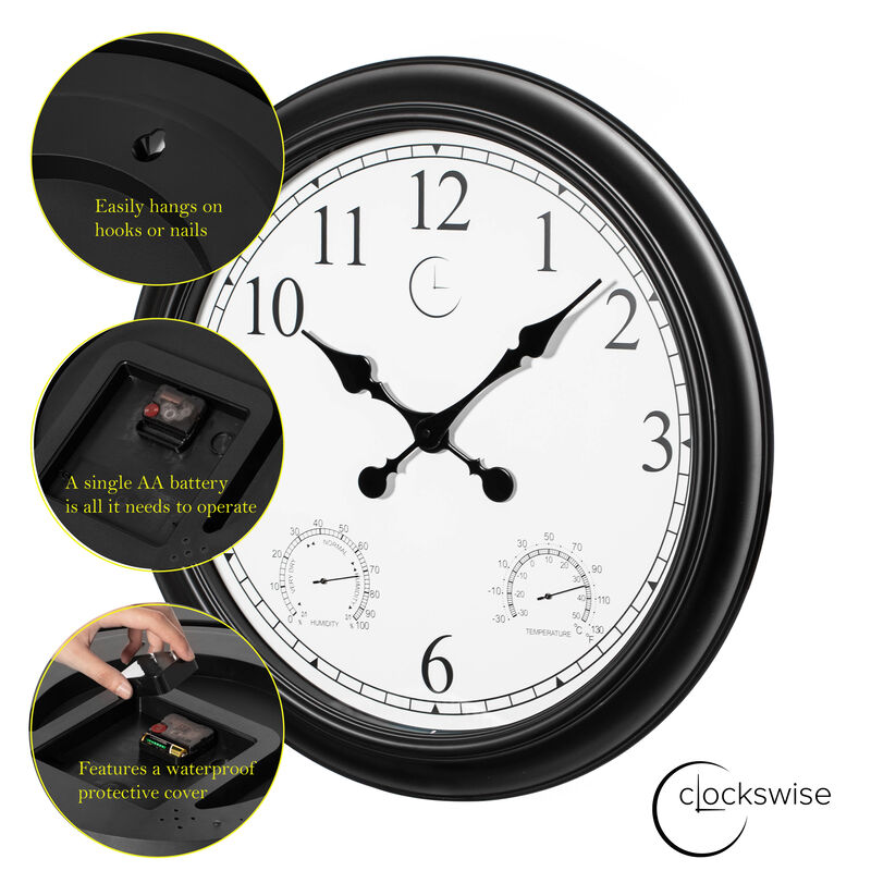 24" Outdoor Wall Clock Thermometer Combo