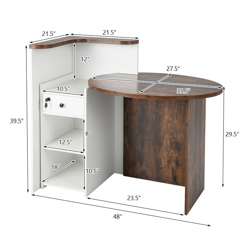 Costway Front Reception Counter Desk Checkout Office Desk with Open Shelf & Lockable Drawer