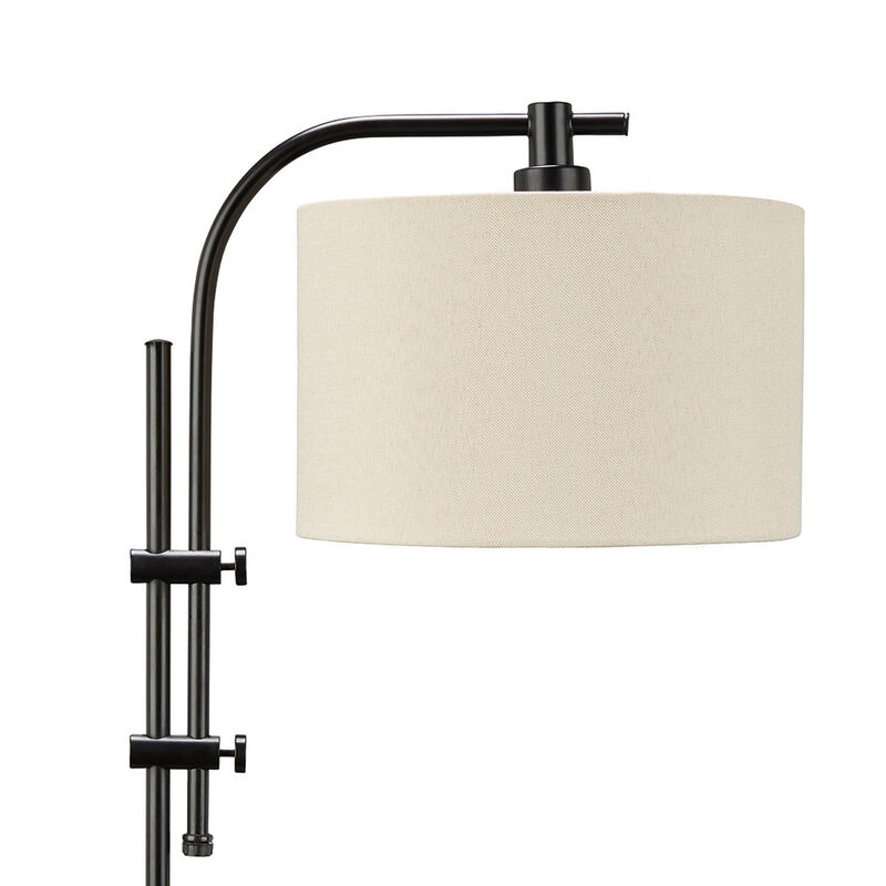 Mney Accent Lamp, Adjustable Arm, White Drum, 26 Inch Black Metal - Benzara