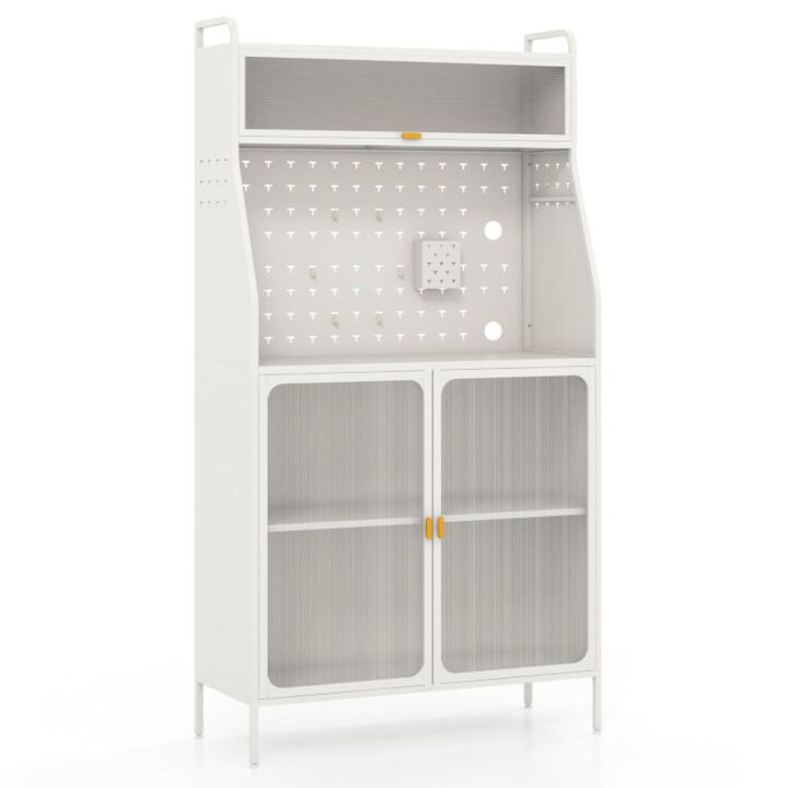 Hivvago 5-Tier Metal Baker's Rack with See-through Flip-up Door and Pegboard-White