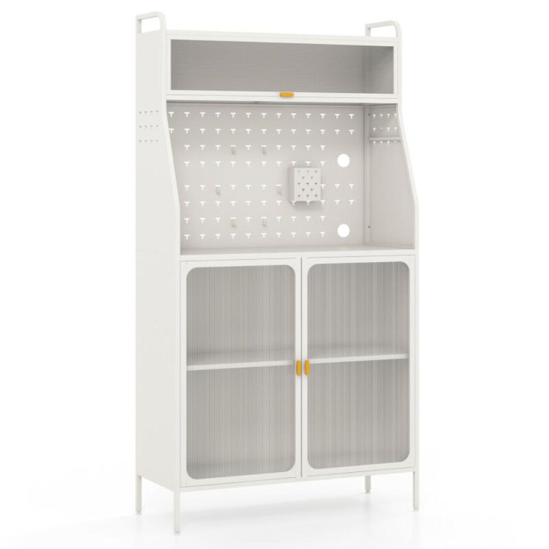 Hivvago 5-Tier Metal Baker's Rack with See-through Flip-up Door and Pegboard-White