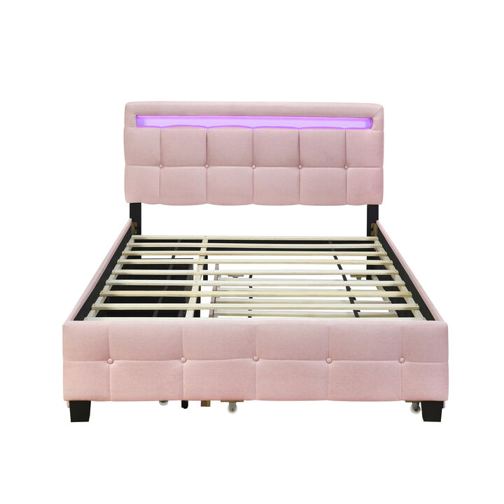 Merax Upholstered Platform Bed with LED Frame