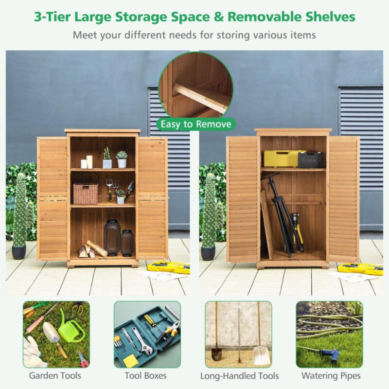 Hivvago Outdoor Wooden Garden Tool Storage Cabinet