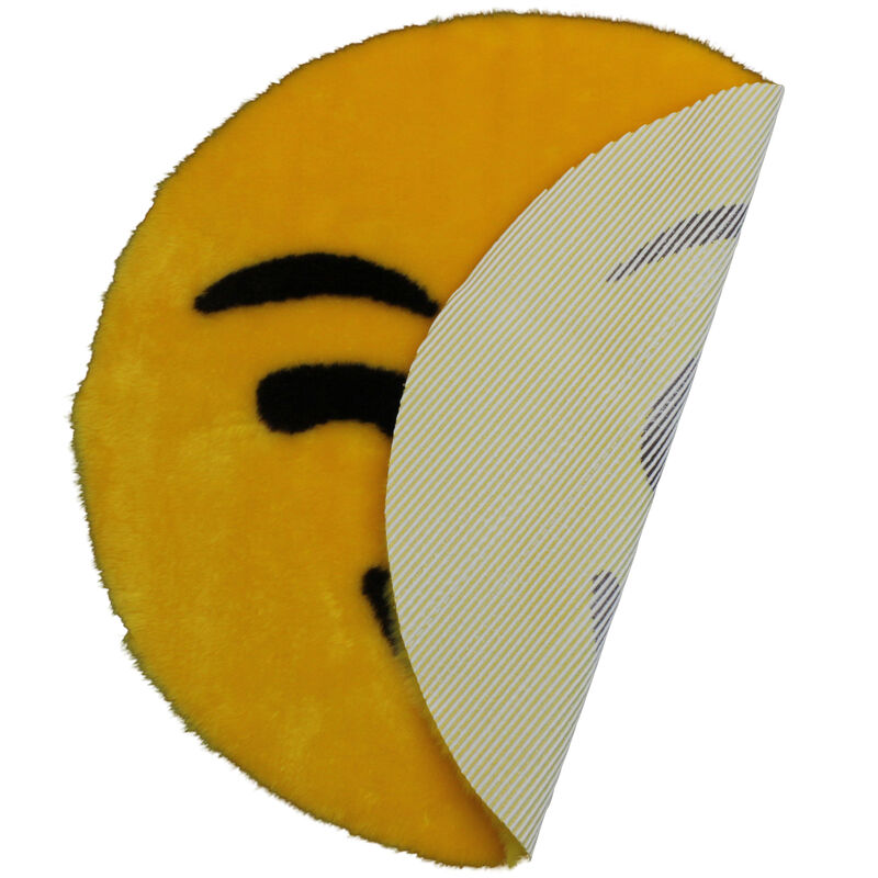 Walk on Me Emoji Faux Fur Soft and Cute 26 in. Wink Area Rug Made in France